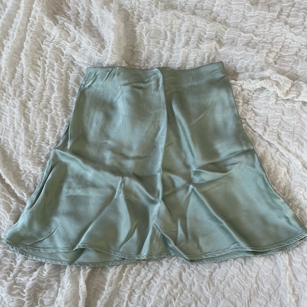 Sage Green Silk Mini Skirt